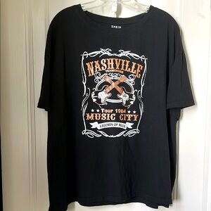 SHEIN Tee Nashville Legends of Rock Size 3X Graphic Black Orange Short Sleeve
